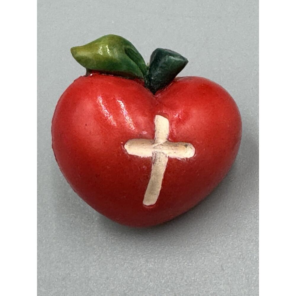 Vintage Religious Apple Shaped With Cross In Middle Lapel Pin